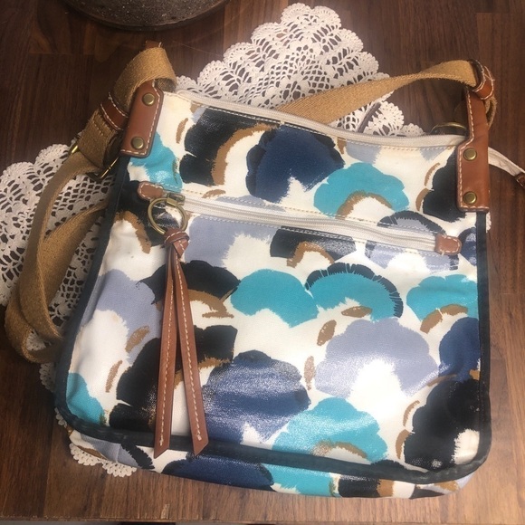 Fossil Blue Cloud Crossbody Canvas Leather Detail - Picture 4 of 8